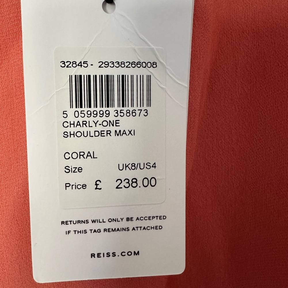 NWT Reiss One Shoulder Maxi Dress in Coral - Picture 5 of 6